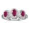 Certified 10k White Gold Oval Ruby And Diamond Three Stone Ring 0.59 CTW