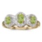 Certified 10k Yellow Gold Oval Peridot And Diamond Three Stone Ring 0.54 CTW