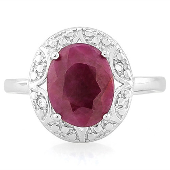 3 1/2 CARAT RUBY & DIAMOND 925 STERLING SILVER RING