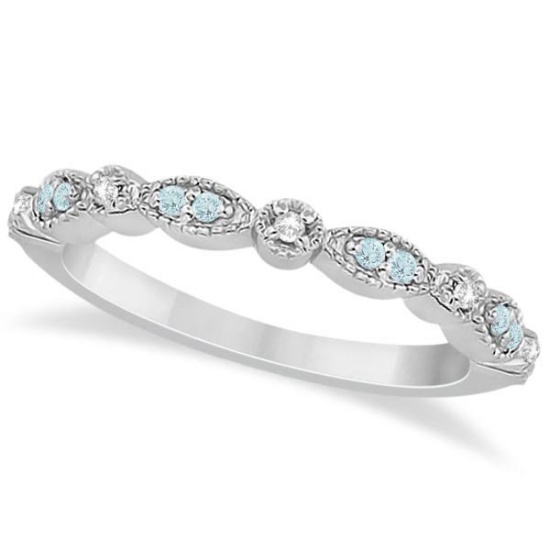 Marquise and Dot Aquamarine Diamond Wedding Band 14k White Gold 0.25ct