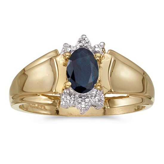 Certified 14k Yellow Gold Oval Sapphire And Diamond Ring 0.4 CTW