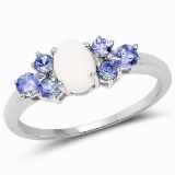1.07 Carat Genuine Opal and Tanzanite .925 Sterling Silver Ring