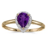 Certified 14k Yellow Gold Pear Amethyst And Diamond Ring 0.45 CTW