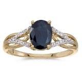 Certified 14k Yellow Gold Oval Sapphire And Diamond Ring 1.2 CTW