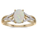 Certified 14k Yellow Gold Oval Opal And Diamond Ring 0.58 CTW