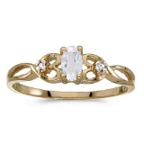 Certified 14k Yellow Gold Oval White Topaz And Diamond Ring 0.25 CTW