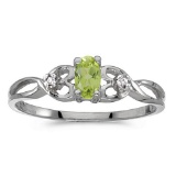 Certified 10k White Gold Oval Peridot And Diamond Ring 0.21 CTW