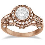 Vintage Diamond Halo Art Deco Engagement Ring 18k Rose Gold (1.47ct)