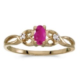 Certified 14k Yellow Gold Oval Ruby And Diamond Ring 0.2 CTW