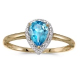 Certified 10k Yellow Gold Pear Blue Topaz And Diamond Ring 0.78 CTW