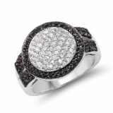 0.44 Carat Genuine Black Diamond and White Diamond .925 Sterling Silver Ring