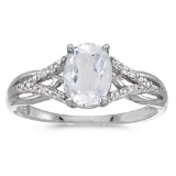 Certified 10k White Gold Oval White Topaz And Diamond Ring 1.62 CTW