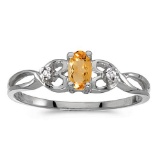 Certified 10k White Gold Oval Citrine And Diamond Ring 0.17 CTW