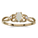 Certified 14k Yellow Gold Oval Opal And Diamond Ring 0.1 CTW