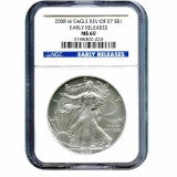 Burnished 2008-W Silver Eagle MS69 NGC Reverse Of 07 Early Release