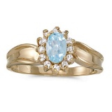 Certified 10k Yellow Gold Oval Aquamarine And Diamond Ring 0.43 CTW
