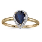 Certified 14k Yellow Gold Pear Sapphire And Diamond Ring 0.65 CTW