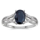 Certified 10k White Gold Oval Sapphire And Diamond Ring 1.2 CTW