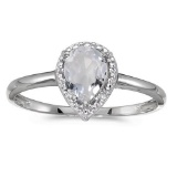 Certified 10k White Gold Pear White Topaz And Diamond Ring 0.84 CTW
