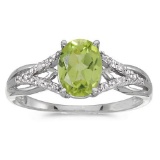 Certified 10k White Gold Oval Peridot And Diamond Ring 1.24 CTW