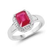 1.98 Carat Glass Filled Ruby and White Topaz .925 Sterling Silver Ring