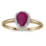 Certified 14k Yellow Gold Pear Ruby And Diamond Ring 0.52 CTW