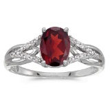 Certified 14k White Gold Oval Garnet And Diamond Ring 1.26 CTW