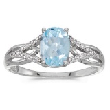 Certified 10k White Gold Oval Aquamarine And Diamond Ring 0.9 CTW