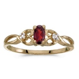 Certified 14k Yellow Gold Oval Garnet And Diamond Ring 0.25 CTW