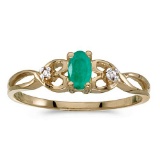 Certified 14k Yellow Gold Oval Emerald And Diamond Ring 0.18 CTW