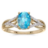 Certified 14k Yellow Gold Oval Blue Topaz And Diamond Ring 1.17 CTW