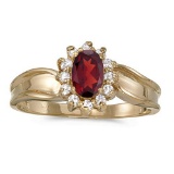 Certified 10k Yellow Gold Oval Garnet And Diamond Ring 0.61 CTW