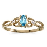 Certified 14k Yellow Gold Oval Blue Topaz And Diamond Ring 0.21 CTW