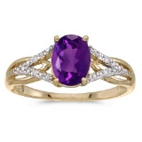 Certified 14k Yellow Gold Oval Amethyst And Diamond Ring 1.02 CTW