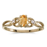 Certified 14k Yellow Gold Oval Citrine And Diamond Ring 0.17 CTW