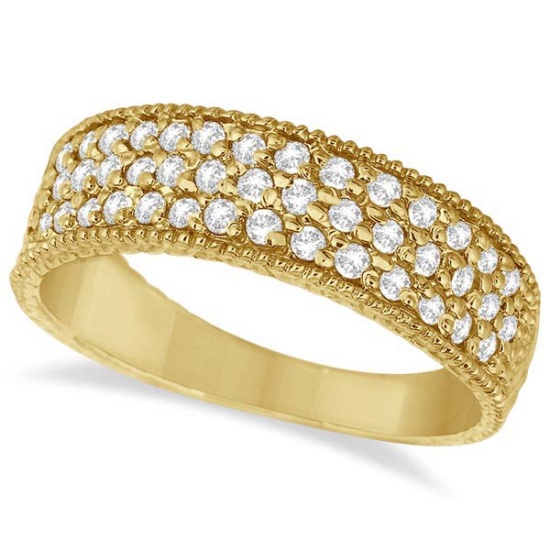 Three-Row Filigree Diamond Statement Ring 14k Yellow Gold (0.65ct)