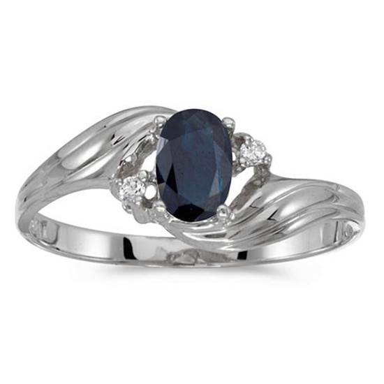Certified 14k White Gold Oval Sapphire And Diamond Ring 0.42 CTW