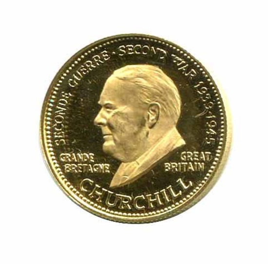 WWII Commemorative Proof Gold Medal 7g. 1958 Churchill