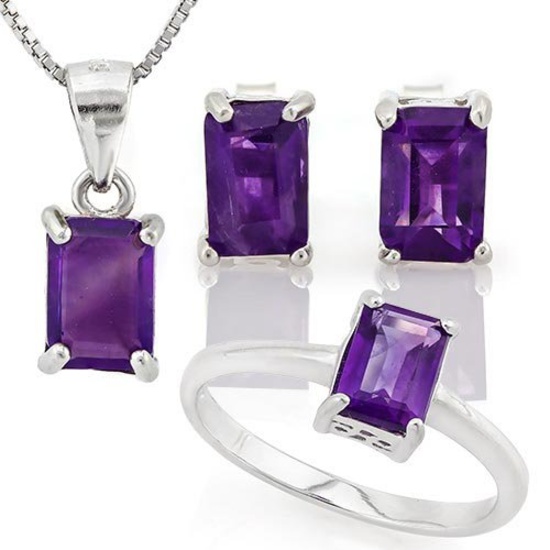 3 2/3 CARAT AMETHYST 925 STERLING SILVER SET