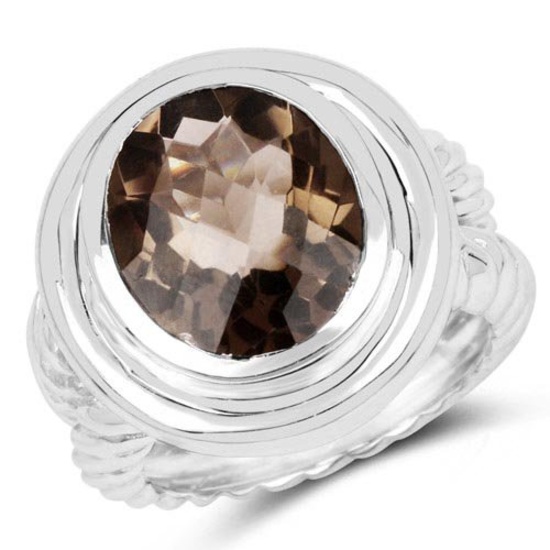 6.59 Carat Genuine Smoky Quartz .925 Sterling Silver Ring