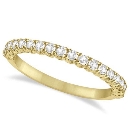 Half-Eternity Pave Thin Diamond Stacking Ring 14k Yellow Gold (0.50ct)