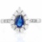 CREATED BLUE SAPPHIRE 925 STERLING SILVER HALO RING