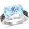 3.96 Carat Genuine Baby Swiss Blue Topaz and Black Diamond .925 Sterling Silver Ring