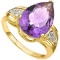 5.32 CARAT TW (9 PCS) AMETHYST & GENUINE DIAMOND 14K SOLID YELLOW GOLD RING