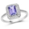 1.16 Carat Genuine Tanzanite and White Diamond .925 Sterling Silver Ring