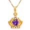 CREATED AMETHYST & FLAWLESS CREATED DIAMOND 18K GOLD PLATED GERMAN SILVER PENDANT