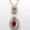 0.71 CARAT TW GENUINE RUBY & GENINE DIAMOND SET IN 24K GOLD PLATED SILVER PENDANT- Comes With Chain