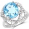 7.32 Carat Genuine Swiss Blue Topaz and White Topaz .925 Sterling Silver Ring