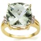 6.27 CARAT TW (7 PCS) GREEN AMETHYST & GENUINE DIAMOND 10K SOLID YELLOW GOLD RING