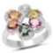 1.60 Carat Genuine Multi Tourmaline and White Zircon .925 Sterling Silver Ring